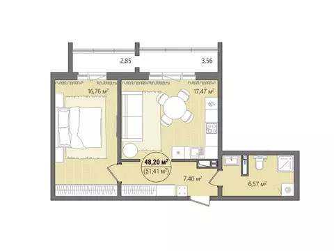 2-к кв. Челябинская область, Челябинск ул. Труда, 14 (54.99 м)