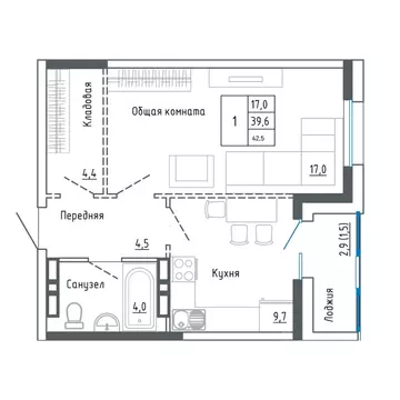 1-к кв. Приморский край, Уссурийск ул. Александра Францева, 44 (42.8 ...