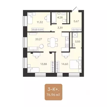 3-к кв. Ямало-Ненецкий АО, Новый Уренгой Уютный мкр, 3/1 (76.96 м)