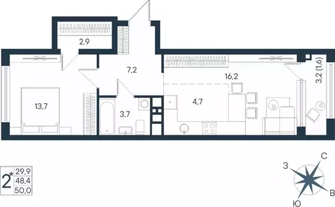 Студия Пермский край, Пермь ул. Космонавта Беляева, 17 (50.0 м)
