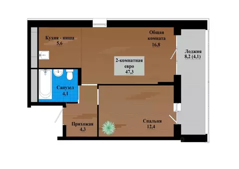 2-к кв. Забайкальский край, Чита просп. Маршала Жукова (47.3 м)