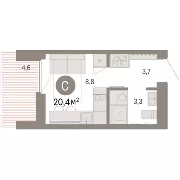Квартира-студия: Екатеринбург, улица Академика Ландау, 7Г (20.4 м)