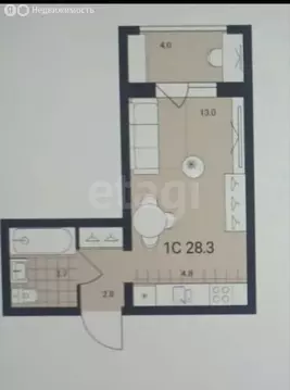 Квартира-студия: Обь, Геодезическая улица, 6Вк2 (28.3 м)