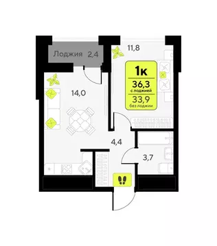 1-комнатная квартира: Тюмень, улица Андрея Приказнова, 7 (36.3 м)