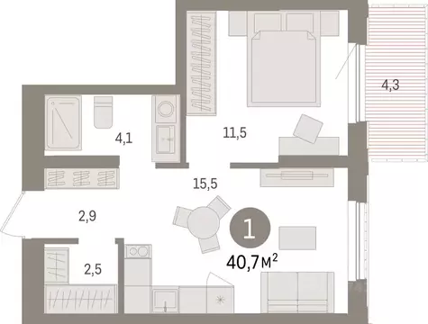 1-к кв. Липецкая область, Липецк пл. Петра Великого, 1 (40.7 м)