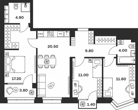 3-к кв. Тульская область, Тула ул. Михеева (84.2 м)