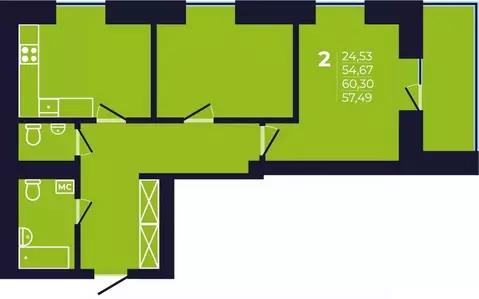 2-к кв. Башкортостан, Уфа ул. Михаила Зайцева, 6 (57.1 м)