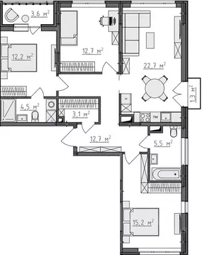 3-к кв. Владимирская область, Владимир Сновицы-Веризино мкр,  (90.79 ...