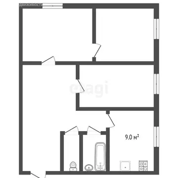 3-комнатная квартира: посёлок Новоселезнево, улица Калинина, 1 (52 м)