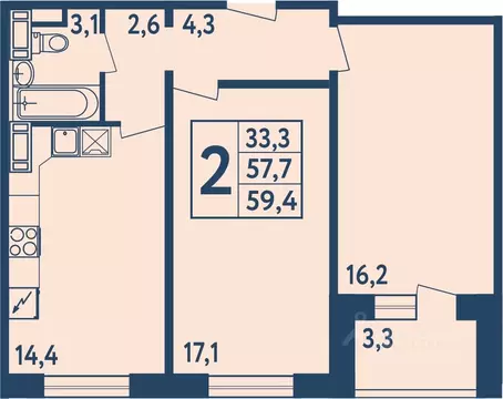 2-к кв. Башкортостан, Уфа ул. Мечтателей, 17 (58.9 м)