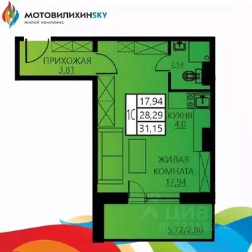 1-к кв. Пермский край, Пермь ул. Гашкова, 53к3 (31.15 м)