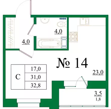 Студия Ленинградская область, Гатчина Красносельское ш., 4А (32.8 м)