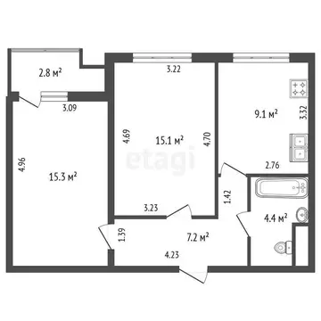 2-комнатная квартира: Санкт-Петербург, пр. Просвещения, 43 (51.1 м)