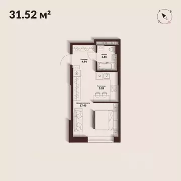 Студия Приморский край, Владивосток Каскада жилой комплекс (31.52 м)