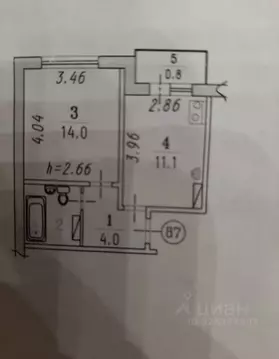 1-к кв. Омская область, Омск ул. Малиновского, 10/1 (33.8 м)