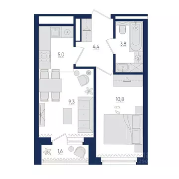 2-к кв. Башкортостан, Уфа бул. Яркий (34.1 м)