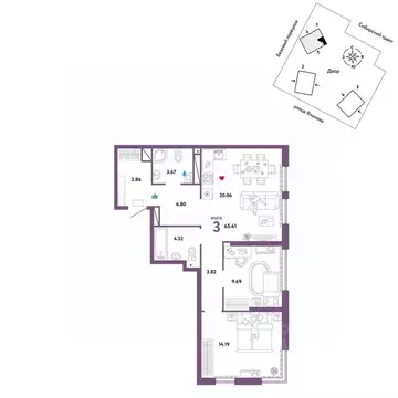 3-к кв. Свердловская область, Екатеринбург тракт Сибирский, 24Д (65.41 ...