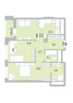 2-к кв. Свердловская область, Екатеринбург ул. Черкасская, 5к3 (62.9 ...