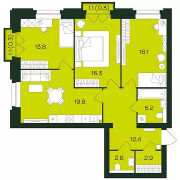 3-к кв. Чувашия, Чебоксары просп. Чебоксарский (89.9 м)