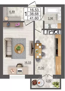 1-к кв. Смоленская область, Смоленск Максимум жилой комплекс (41.6 м)