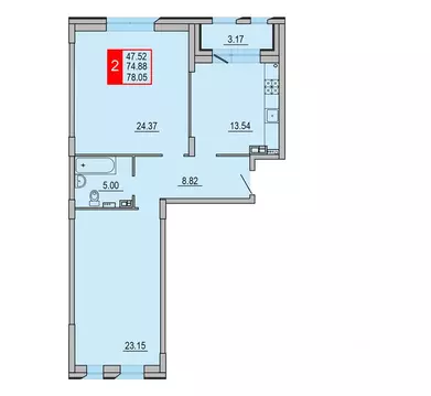 2-к кв. Тверская область, Тверь Петербургское ш. (78.05 м)