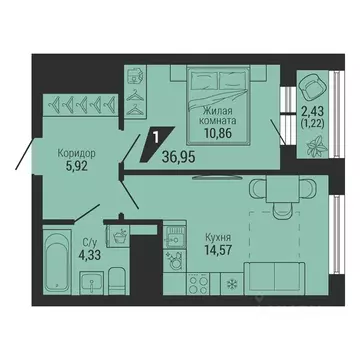 1-к кв. Свердловская область, Екатеринбург пер. Ученический, 4 (36.95 ...