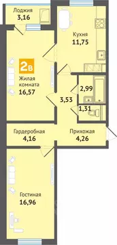 2-к кв. Чувашия, Чебоксары ул. Академика В.Н.Челомея, 14 (64.3 м)