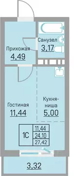 Студия Пермский край, д. Кондратово ул. Водопроводная, 6/4 (27.42 м)