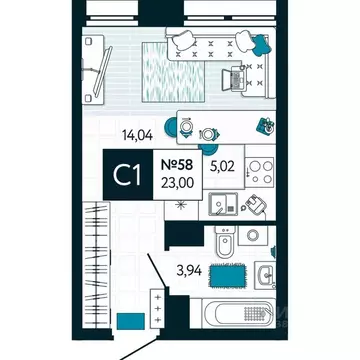 Студия Тульская область, Тула ул. Чмутова (23.0 м)