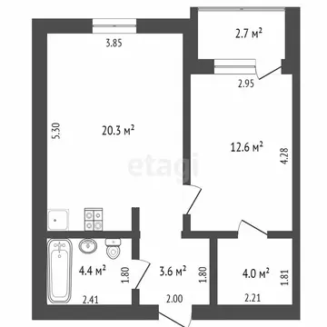 1-комнатная квартира: Тюмень, Полевая улица, 105 (45.1 м)