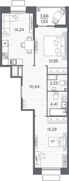2-к кв. Санкт-Петербург Полюстровский просп., 87к1 (61.39 м)
