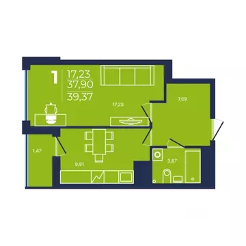 1-к кв. Башкортостан, Уфа ул. Майора Доставалова, 1 (39.37 м)