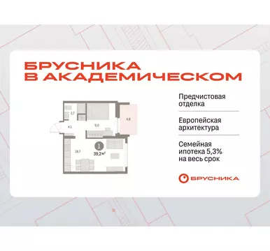 1-комнатная квартира: Екатеринбург, микрорайон Академический, 19-й ...