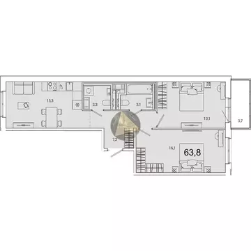 2-комнатная квартира: Санкт-Петербург, набережная реки Каменки, 3к3 ...