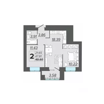 2-к кв. Брянская область, Брянск Архитектор жилой комплекс (49.6 м)