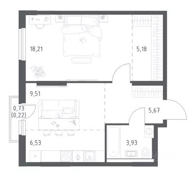 1-к кв. Башкортостан, Уфа ул. Минигали Губайдуллина, 8к9 (49.25 м)