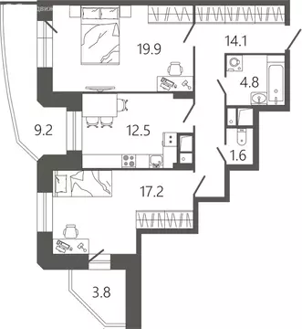 2-комнатная квартира: Подольск, микрорайон Климовск, Советская улица, ...