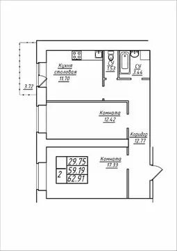 2-к кв. Самарская область, Самара ул. Стара-Загора, 249А (62.91 м)