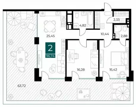 2-к кв. Рязанская область, Рязань Арт Кварталы жилой комплекс (96.74 ...