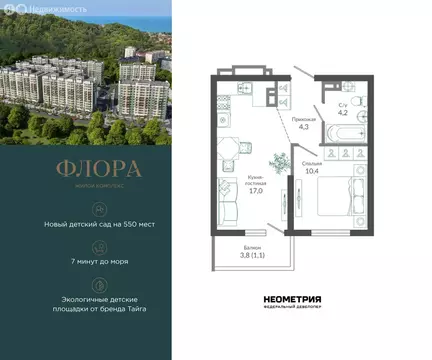1-комнатная квартира: Сочи, улица Искры, 66/9к6 (37.6 м)