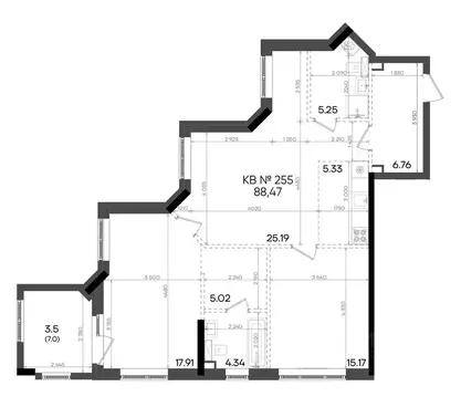 2-к кв. Татарстан, Казань ул. Аделя Кутуя, 180 (88.47 м)