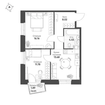 2-к кв. Татарстан, Казань Счастье в Казани жилой комплекс (54.7 м)