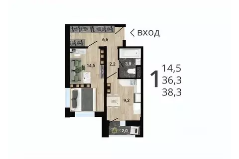 1-к кв. Воронежская область, Воронеж Цимлянская ул. (38.3 м)