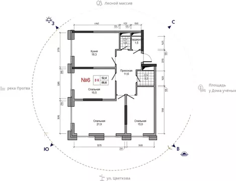 3-к кв. Калужская область, Обнинск ул. Усачева (88.6 м)