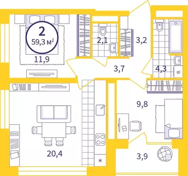 2-к кв. Свердловская область, Екатеринбург Уктус жилрайон, Астон ...