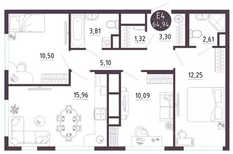 3-к кв. Тульская область, Тула ул. Купцов Гречихиных (64.94 м)