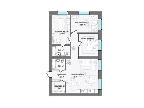 4-к кв. Чувашия, Чебоксары ул. Фридриха Энгельса, поз7 (94.64 м)