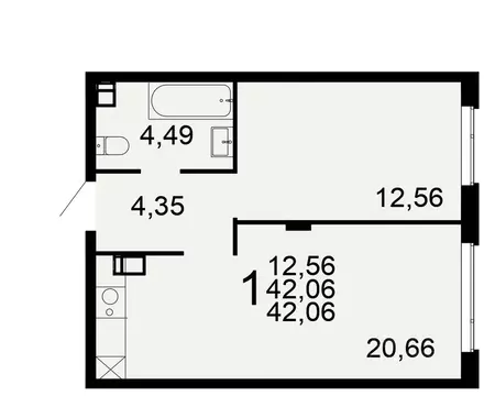 1-к кв. Тульская область, Тула Флагман жилой комплекс (42.06 м)