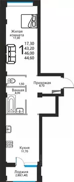 1-к кв. Ставропольский край, Ессентуки ул. Фридриха Энгельса, 53 (44.6 ...
