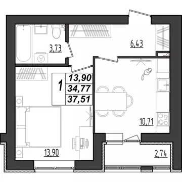 1-к кв. Мордовия, Саранск Химмаш жилрайон, 4-й мкр,  (37.51 м)